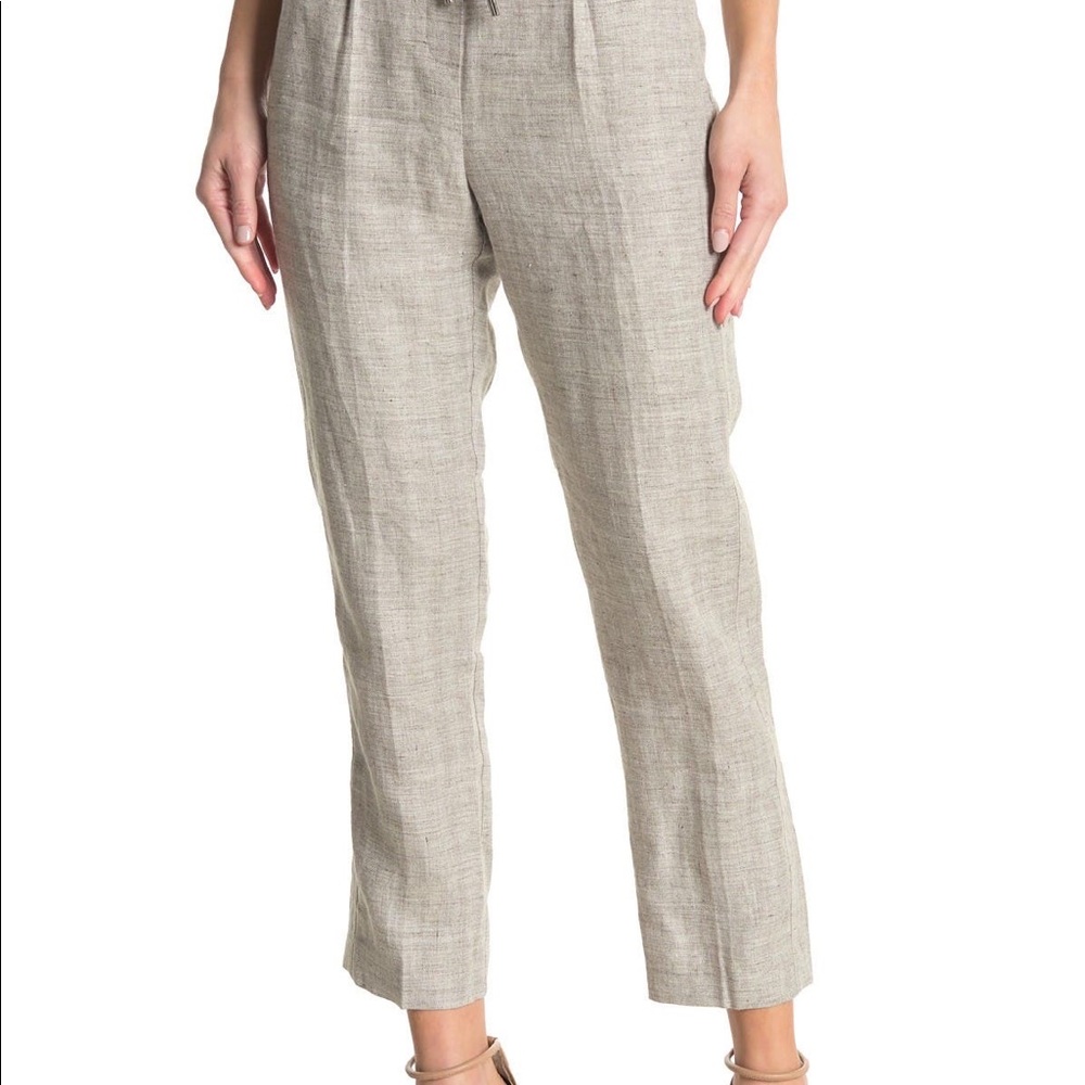 REISS Oatmeal Taupe Claude Linen Trousers size 10